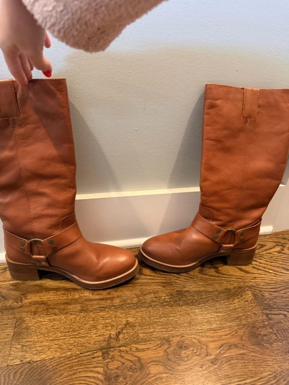 Frye Women's Tall Harness Boots in Cognac Brown - Picture 2 of 5